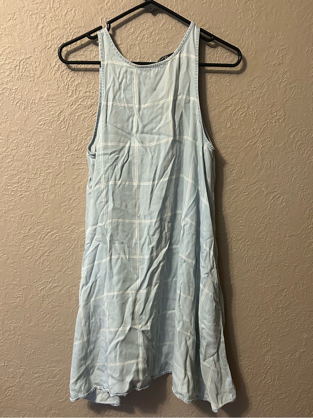 Velvet Heart Light Blue Checked Sleeveless Mini Dress